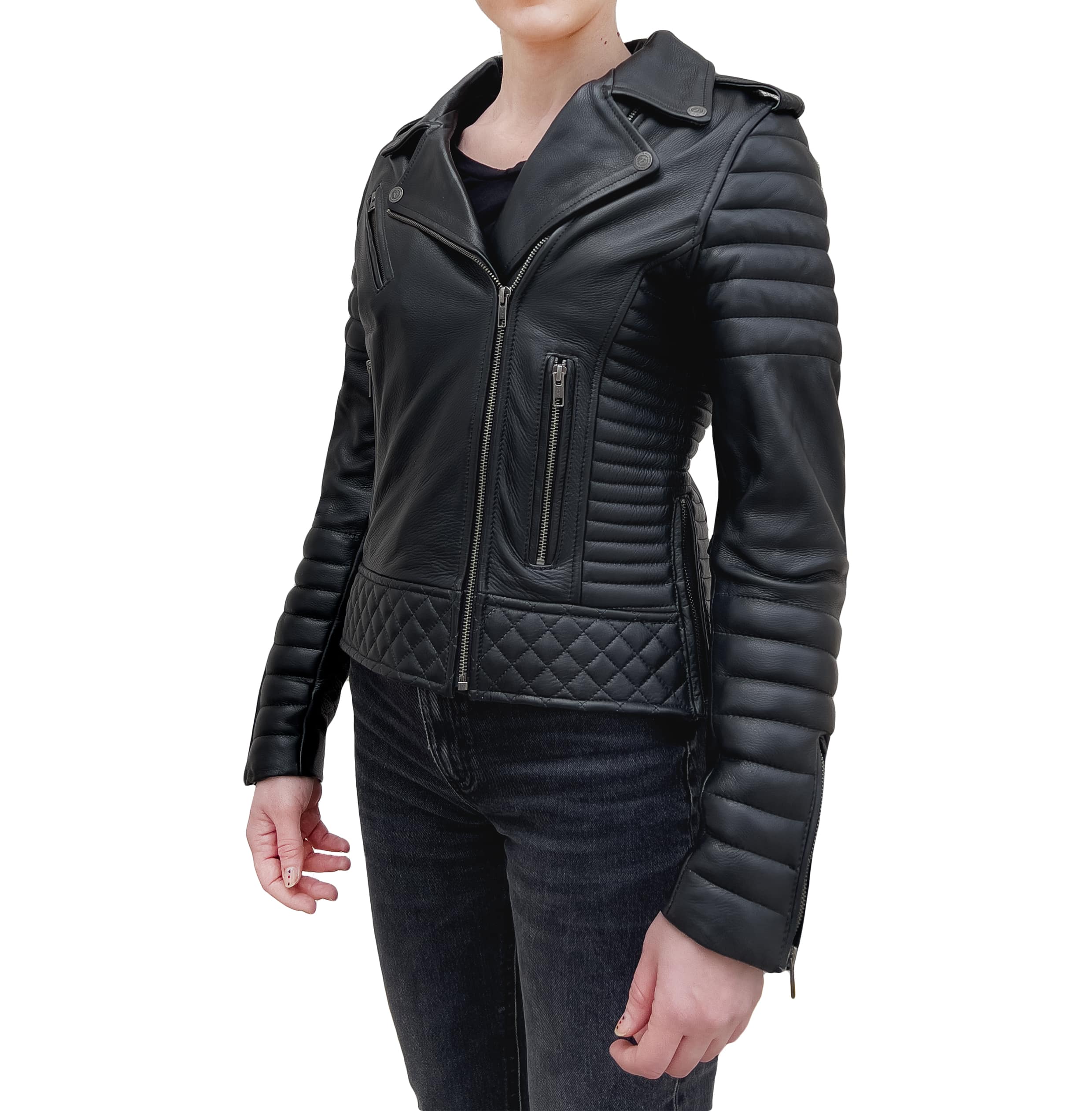 Brooklyn Biker Black Armoured Motorcycle Leather Jacket Woman