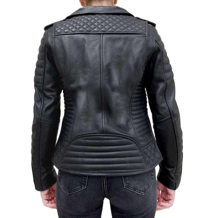 Brookyln Biker Black Armoured Motorcycle Leather Jacket Woman - 4