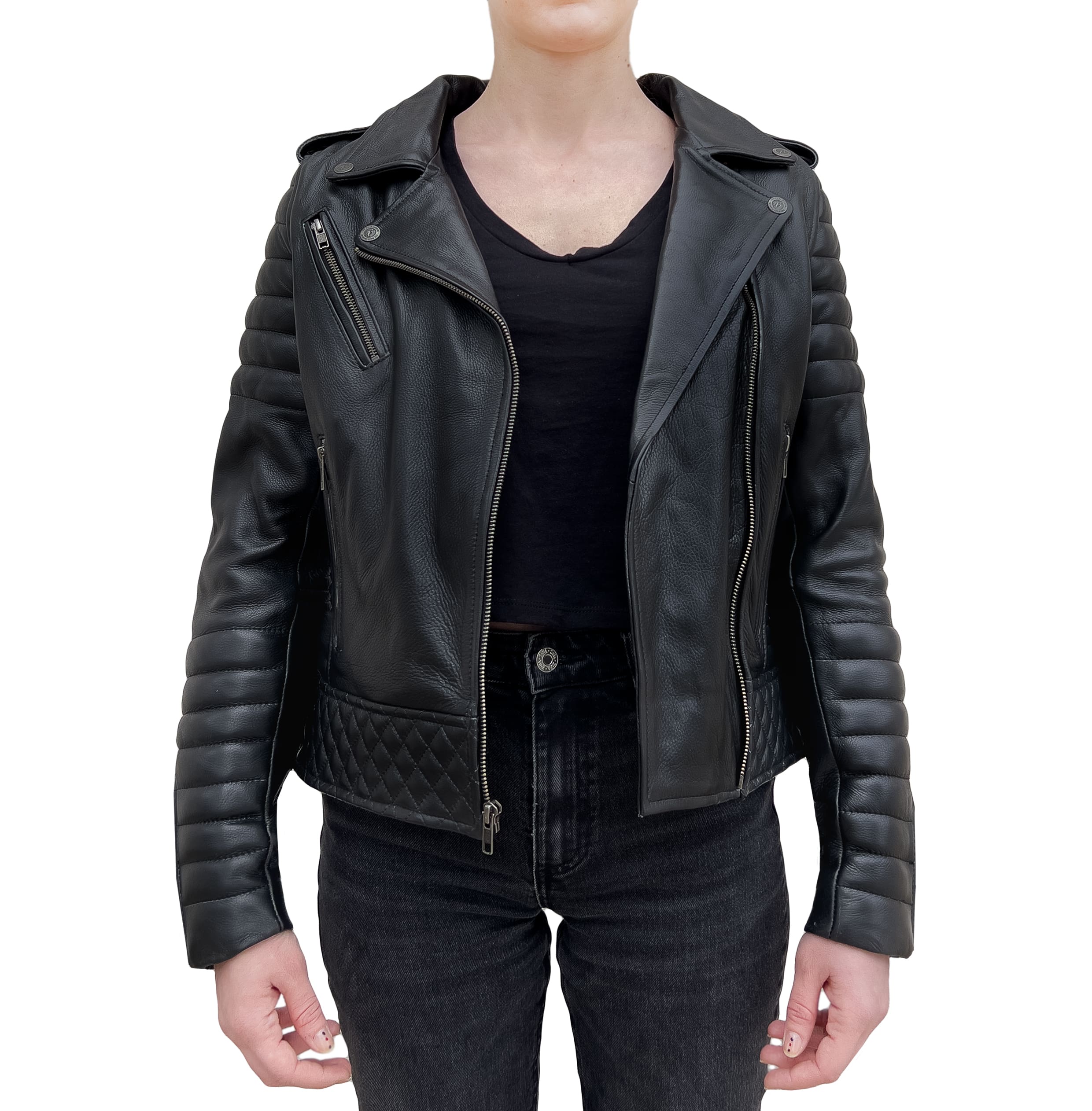 Brooklyn Biker Black Armoured Motorcycle Leather Jacket Woman