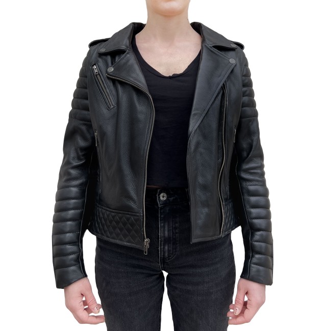 Brookyln Biker Black Armoured Motorcycle Leather Jacket Woman - 5