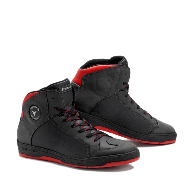 Double WP Black & Red Armoured Motorcycle Shoes - Thumbnail