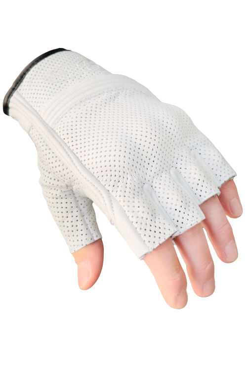 Fingerless FLX Leather White Armoured Motorcycle Leather Gloves - 4