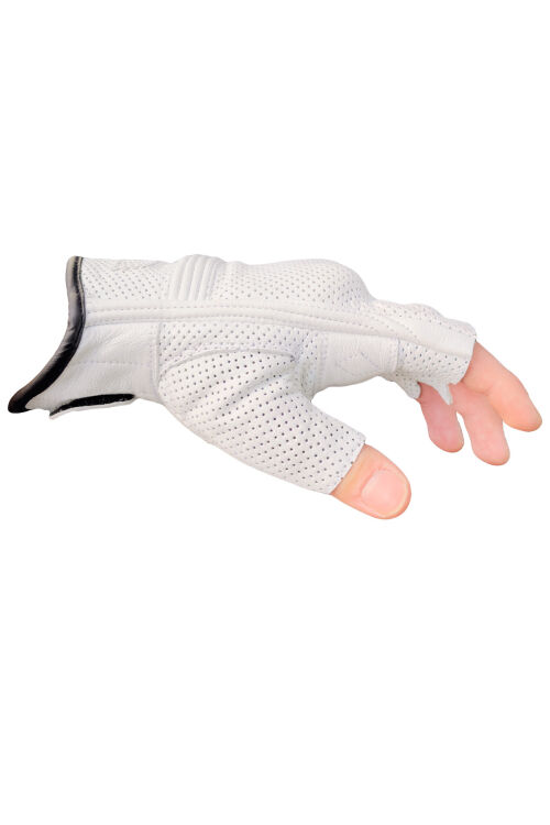 Fingerless FLX Leather White Armoured Motorcycle Leather Gloves - 5