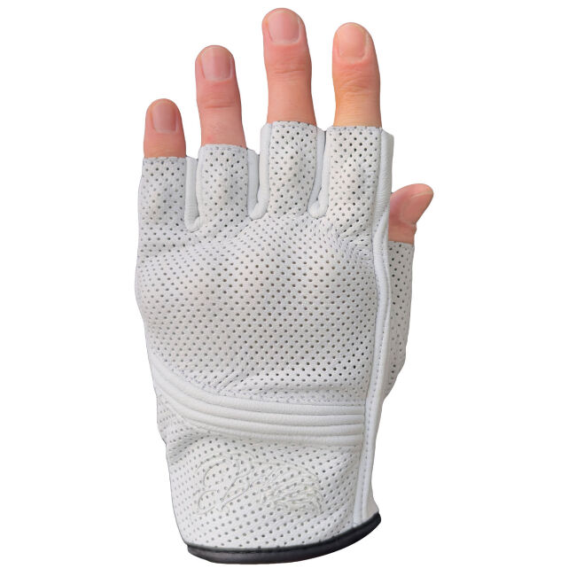 Fingerless FLX Leather White Armoured Motorcycle Leather Gloves - The Biker Jeans