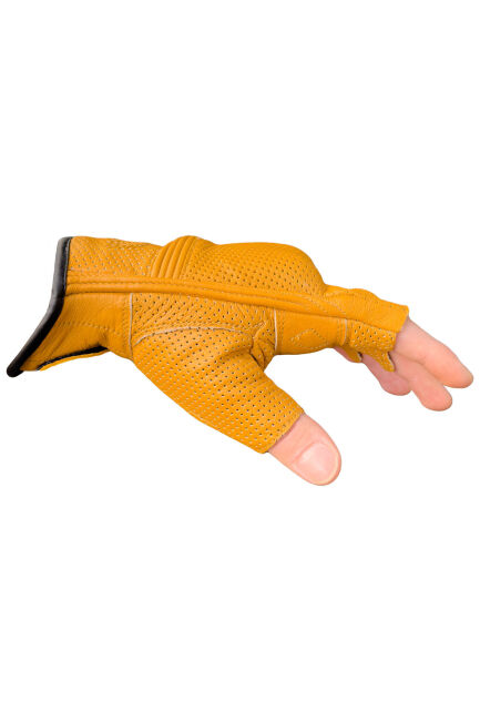 Fingerless FLX Leather Yellow Armoured Motorcycle Leather Gloves - 5