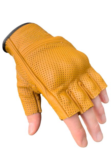 Fingerless FLX Leather Yellow Armoured Motorcycle Leather Gloves - 4