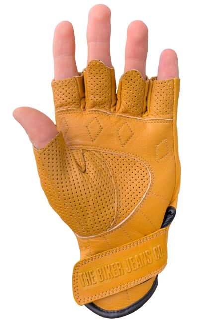 Fingerless FLX Leather Yellow Armoured Motorcycle Leather Gloves - 3