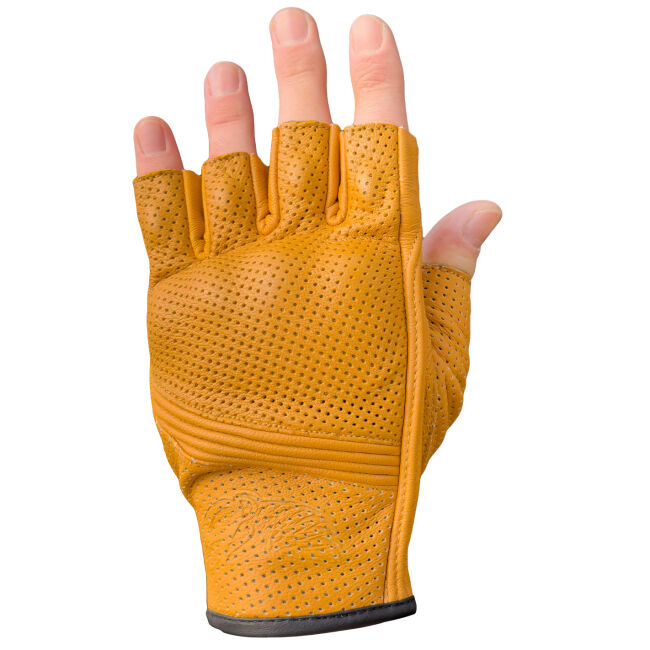 Fingerless FLX Leather Yellow Armoured Motorcycle Leather Gloves - The Biker Jeans