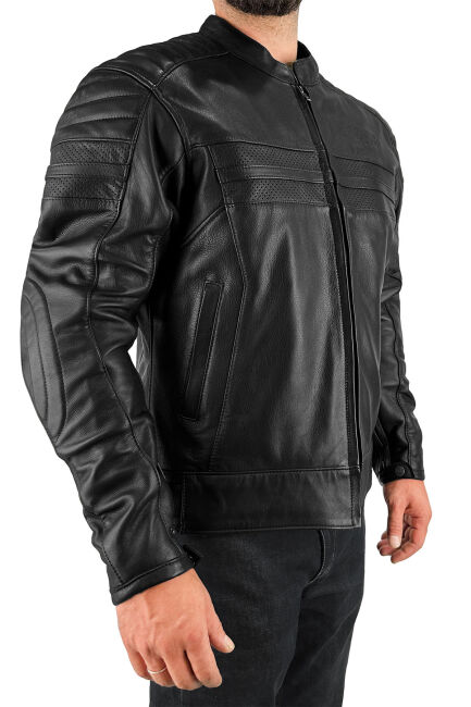 Retro Black Armoured Motorcycle Leather Jacket Man - The Biker Jeans