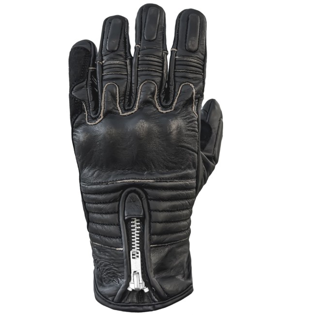 Retro Edge Black Armoured Motorcycle Leather Gloves - 1