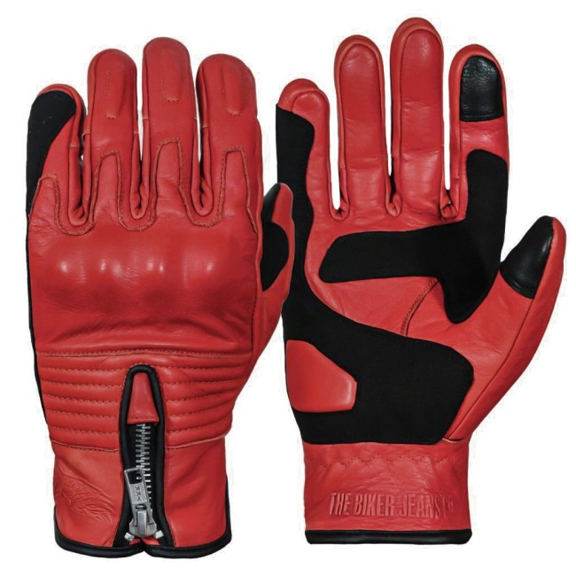 Retro Red Armoured Motorcycle Leather Gloves - 4