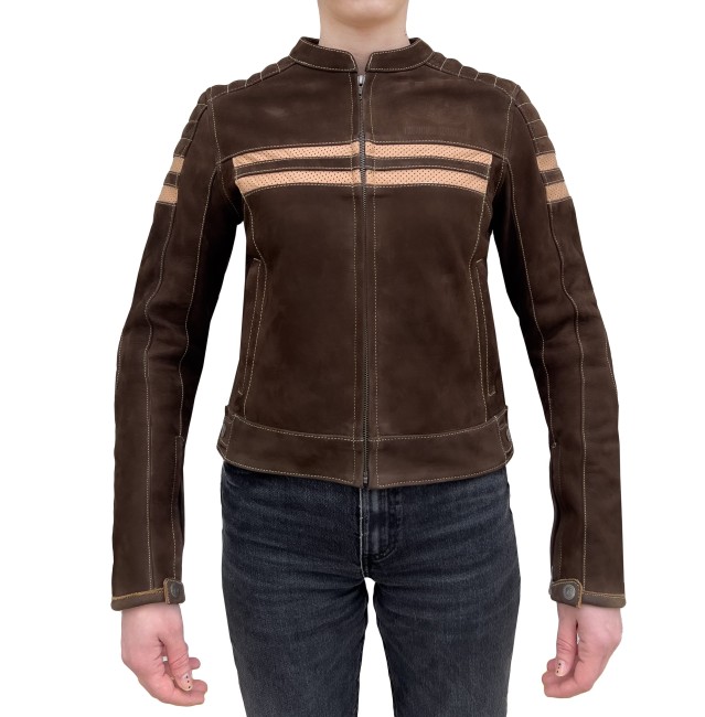 Retro Wax Brown Armoured Motorcycle Leather Jacket Woman - 2