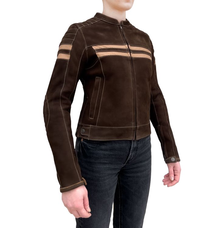 Retro Wax Brown Armoured Motorcycle Leather Jacket Woman - 1