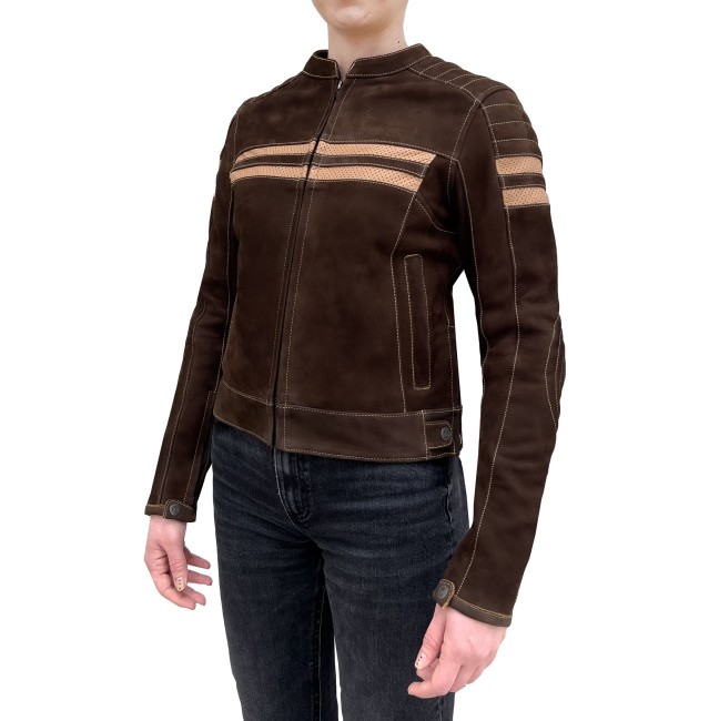 Retro Wax Brown Armoured Motorcycle Leather Jacket Woman - 3