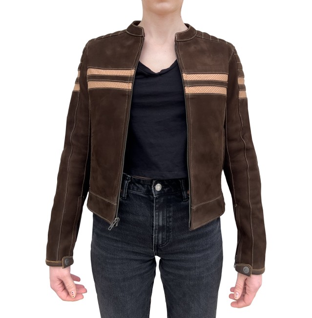 Retro Wax Brown Armoured Motorcycle Leather Jacket Woman - 5